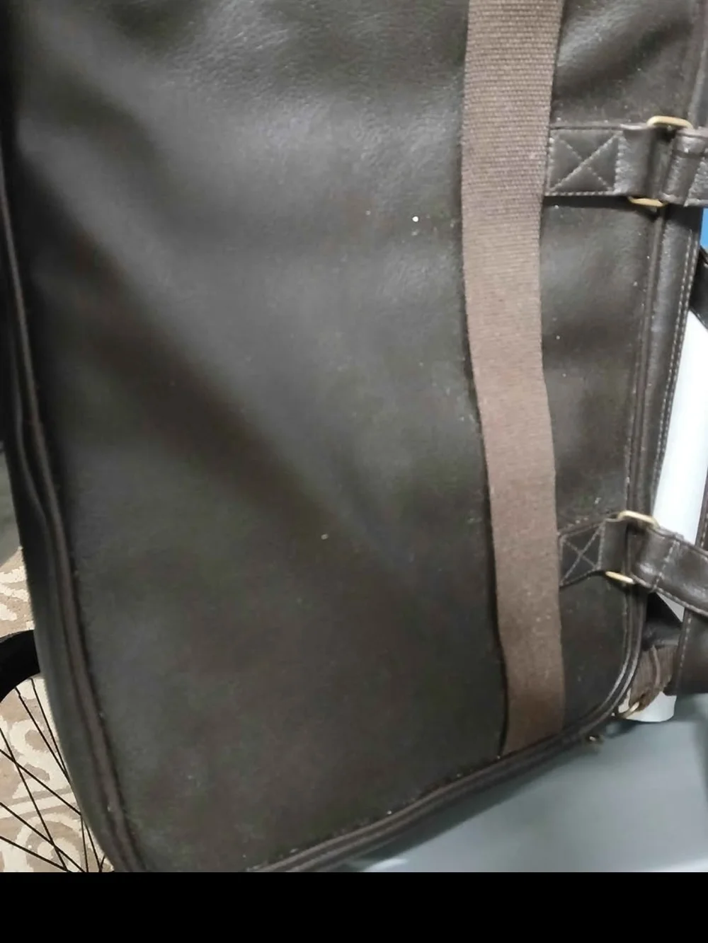 Black Leather Messenger Bag with Embossed Logo - Men